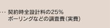 契約時全設計料の25％ ボーリングなどの調査費（実費）